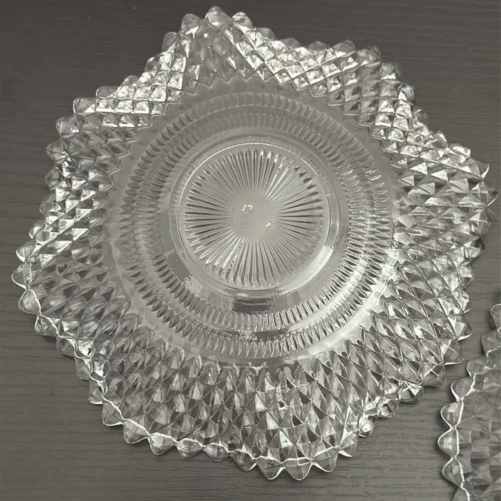 🌹 Federal Glass Traditions 2 Diamond Design Lettuce Edge Bon Bon Vintage Dishes - Picture 10 of 12
